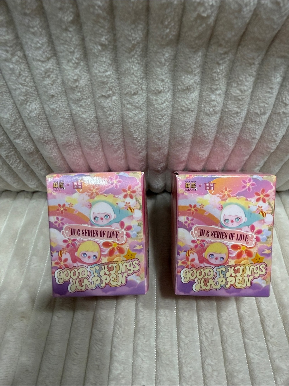 Set of Two (2) "Good Things Happen" Hug Series of Love Beans. New in boxes.